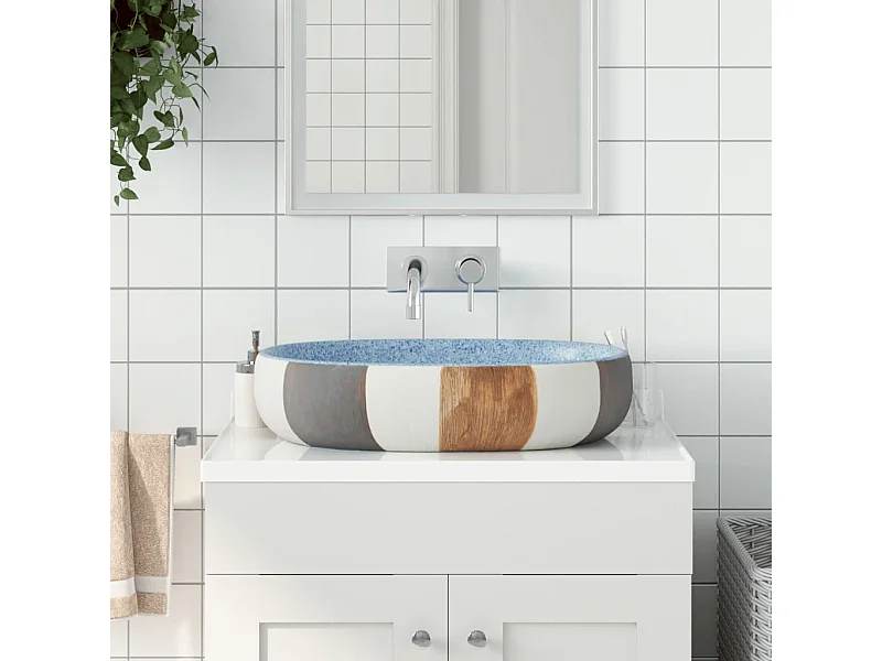 Lavabo da appoggio ovale multicolore in ceramica 59x40x14 cm