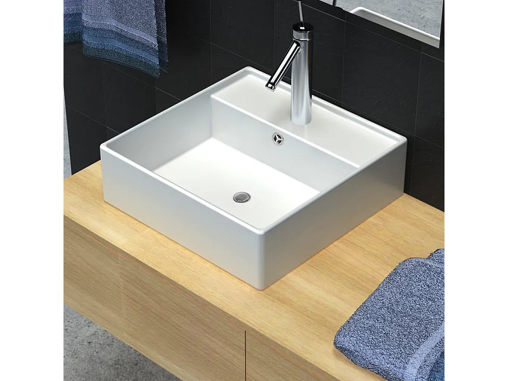 Lussuoso lavabo quadrato in ceramica con troppopieno 41 x 41 cm