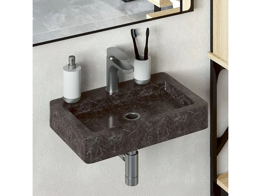 Lavabo mural noir 38x24x6,5 cm marbre