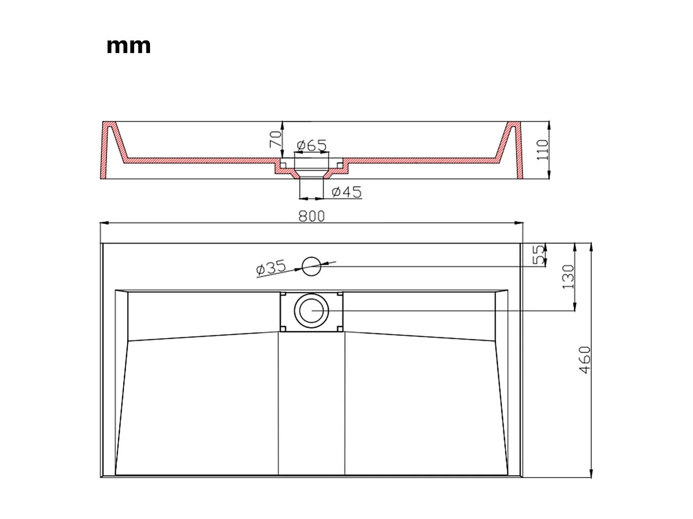 Lavabo 80x46x11 cm Fonte minérale/marbre Blanc