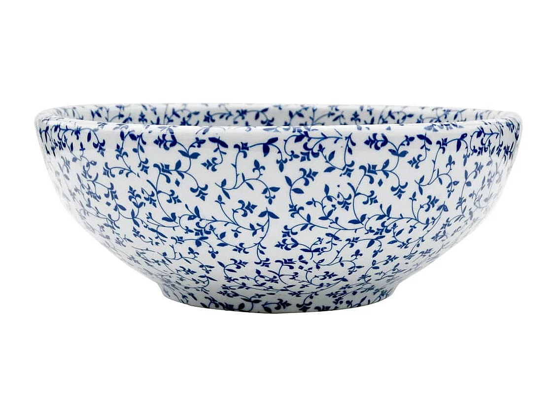 Lavabo sobre encimera redondo blanco y azul Φ41x14 cm de cerámica