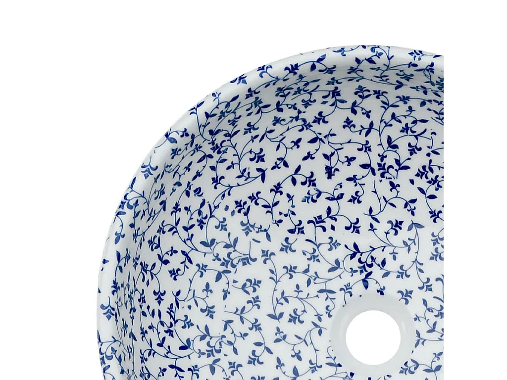 Lavabo sobre encimera redondo blanco y azul Φ41x14 cm de cerámica