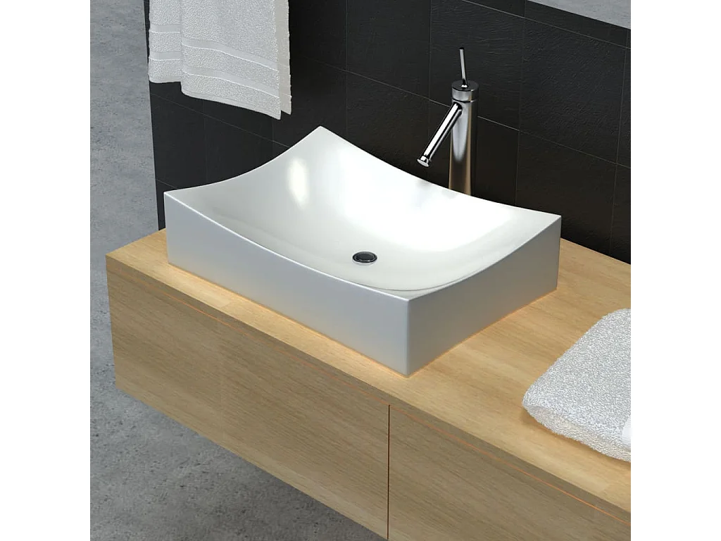 Lavabo de salle de bain en céramique Blanc brillant