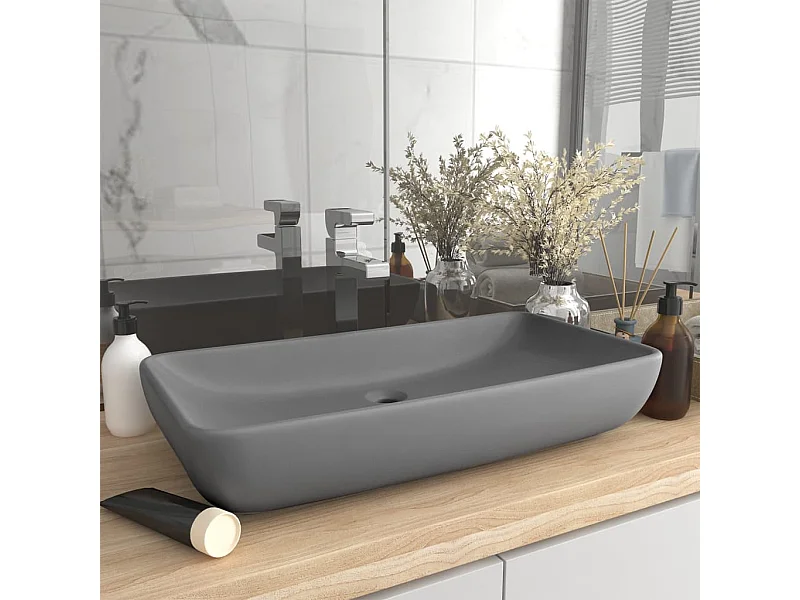 Luxuriöses rechteckiges Waschbecken Matt hellgrau 71x38 cm Keramik