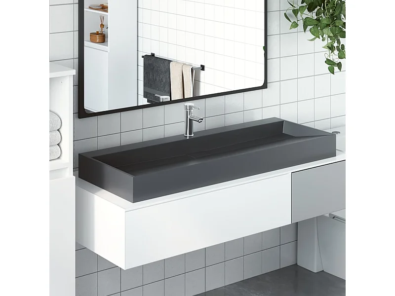 Vasque 120x46x11 cm fonte minérale/marbre anthracite