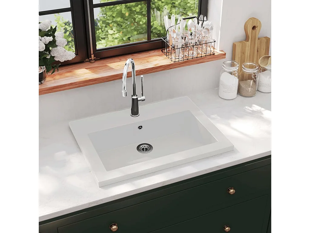 Lavabo en granit 600 x 450 x 120 mm Blanc