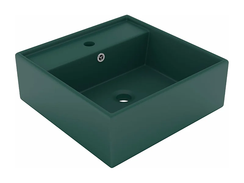 Lavabo cuadrado con rebosadero Verde oscuro mate 41x41 cm Cerámica
