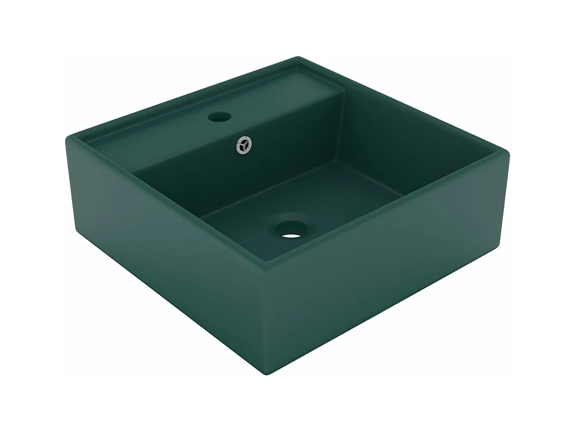 Vierkante wastafel met overloop Mat donkergroen 41x41 cm Keramiek
