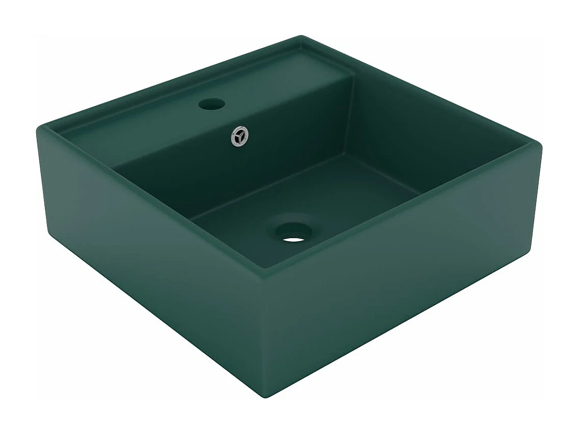 Lavabo carré à trop-plein Vert foncé mat 41x41 cm Céramique