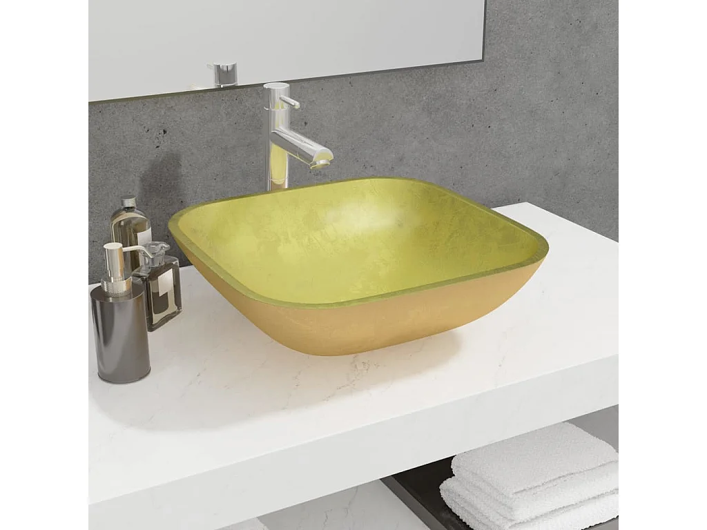 Lavabo Verre 42x42x14 cm Doré