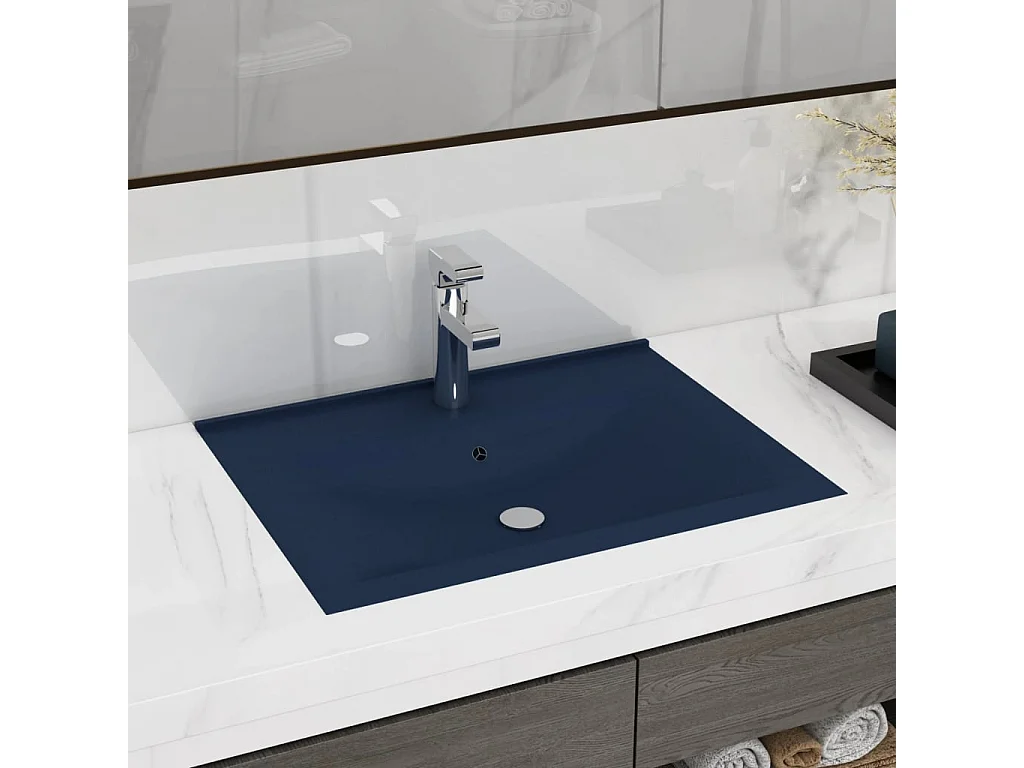 Lavatório com furo para torneira Azul escuro mate 60x46 cm Cerâmica