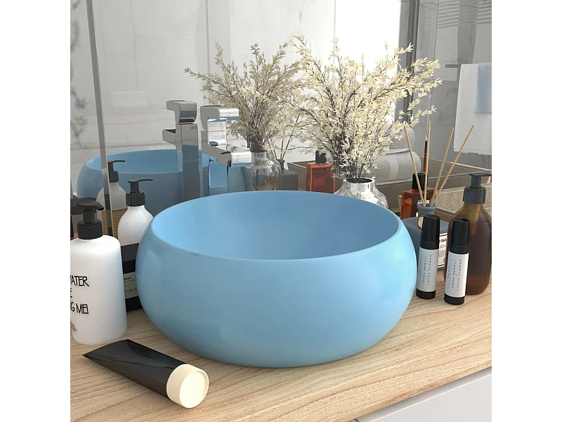 Lavabo rond de luxe Bleu clair mat 40x15 cm Céramique