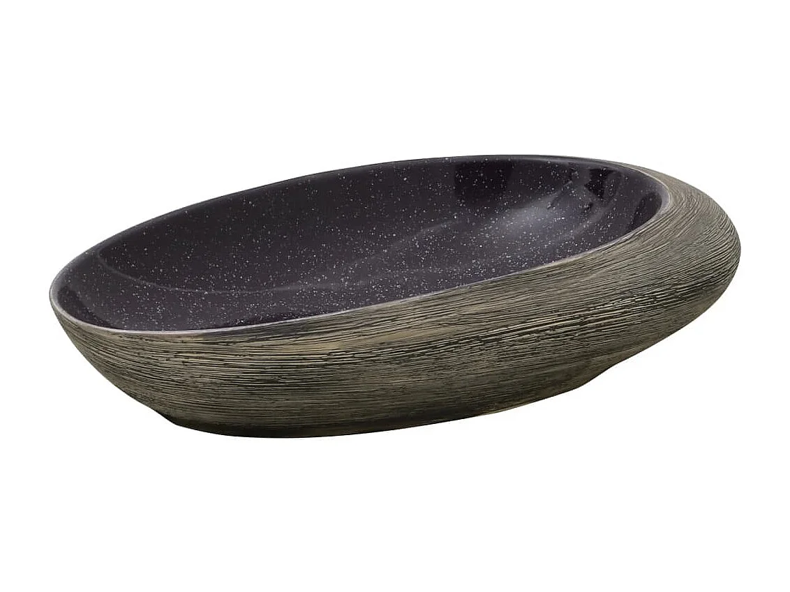 Lavatório de bancada oval roxo e cinza 59x40x14 cm cerâmica