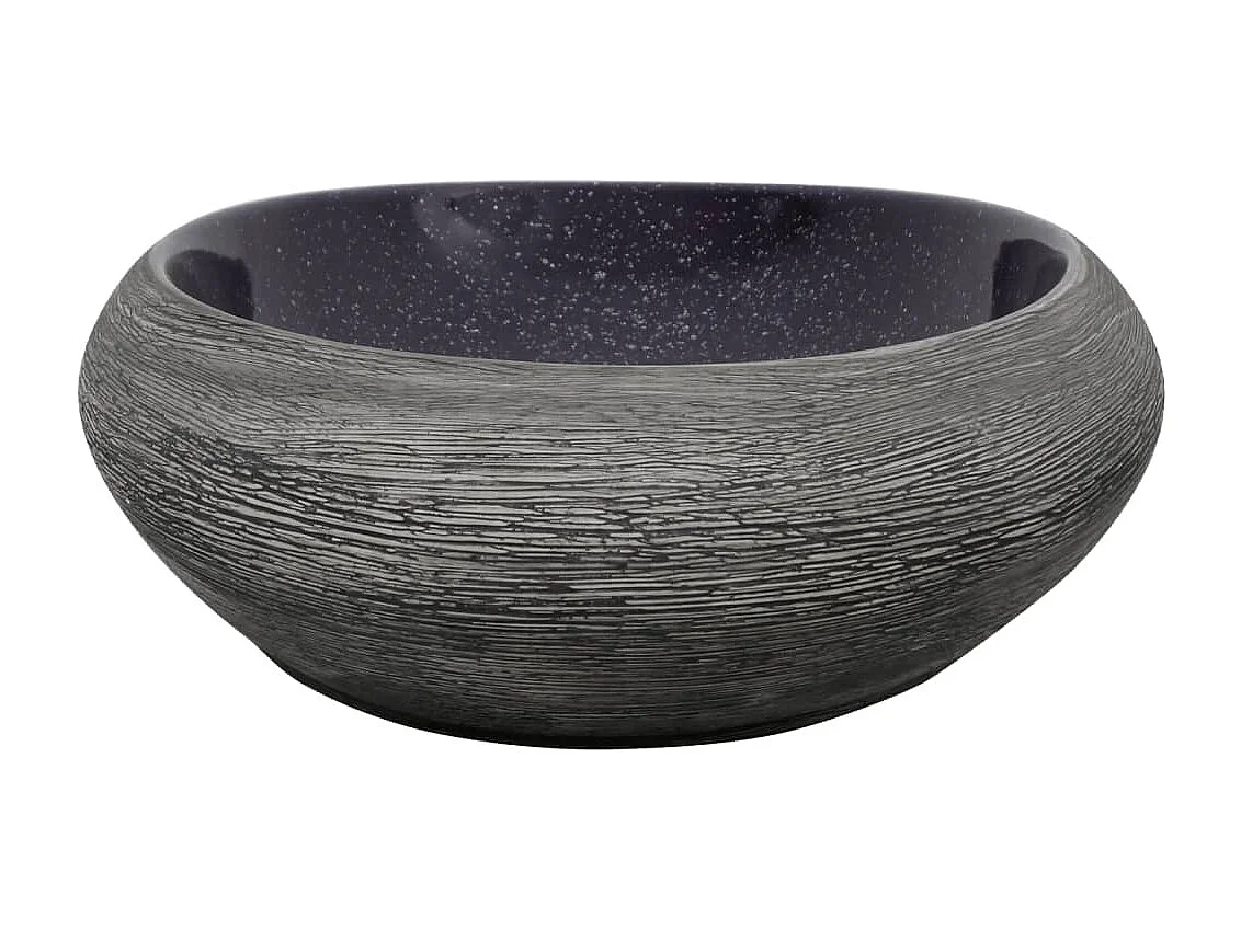 Lavatório de bancada oval roxo e cinza 59x40x14 cm cerâmica