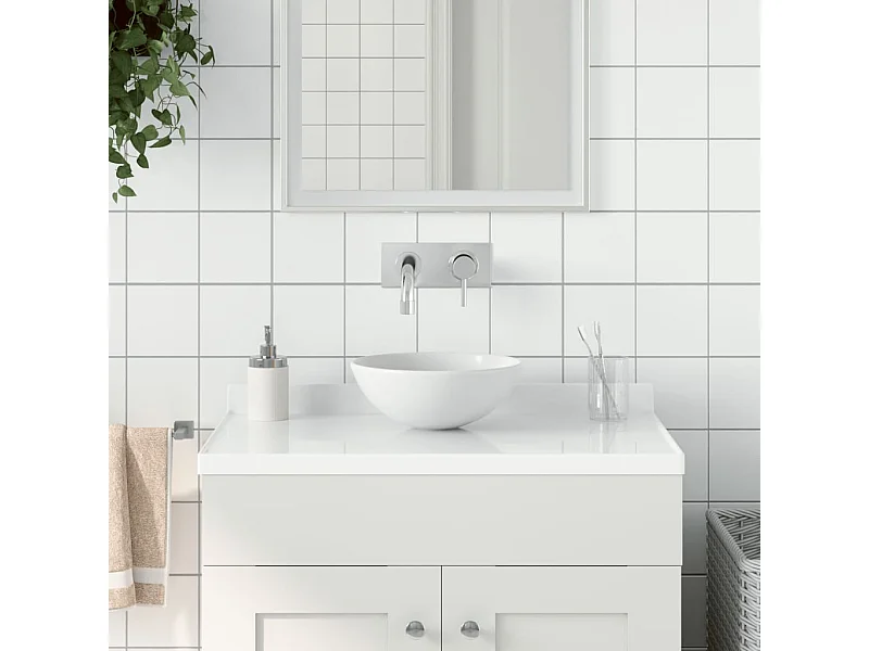 Lavabo Bagno In Ceramica Bianco Opaco Rotondo