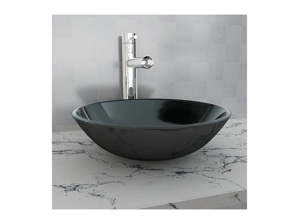 Waschbecken aus gehärtetem Glas, 42 cm, Schwarz