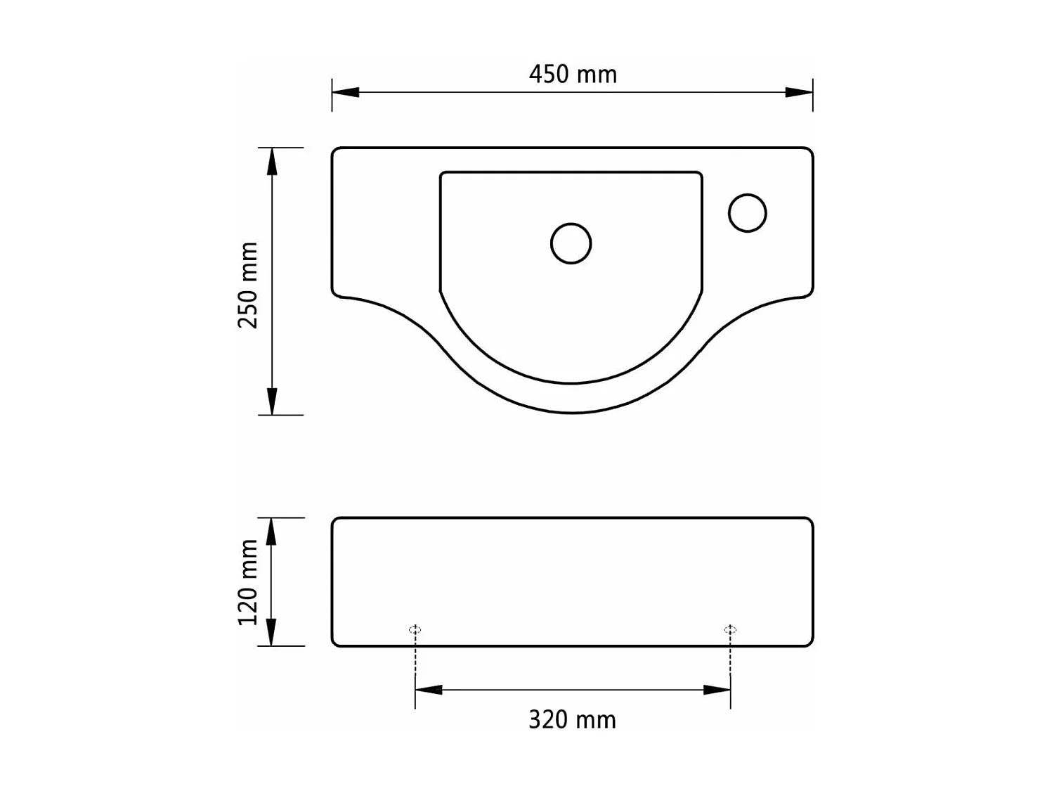 Vasque à trou pour robinet céramique Blanc pour salle de bain