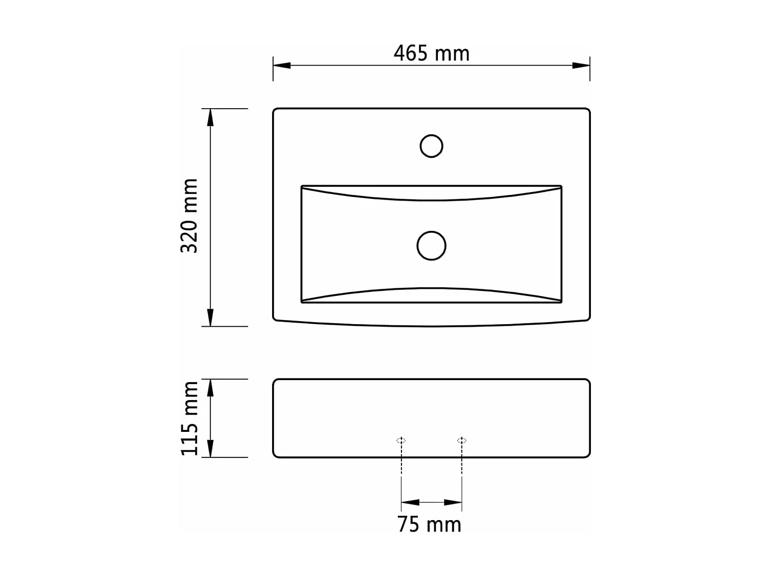Vasque à trou de trop-plein/robinet céramique pour salle de bain Blanc