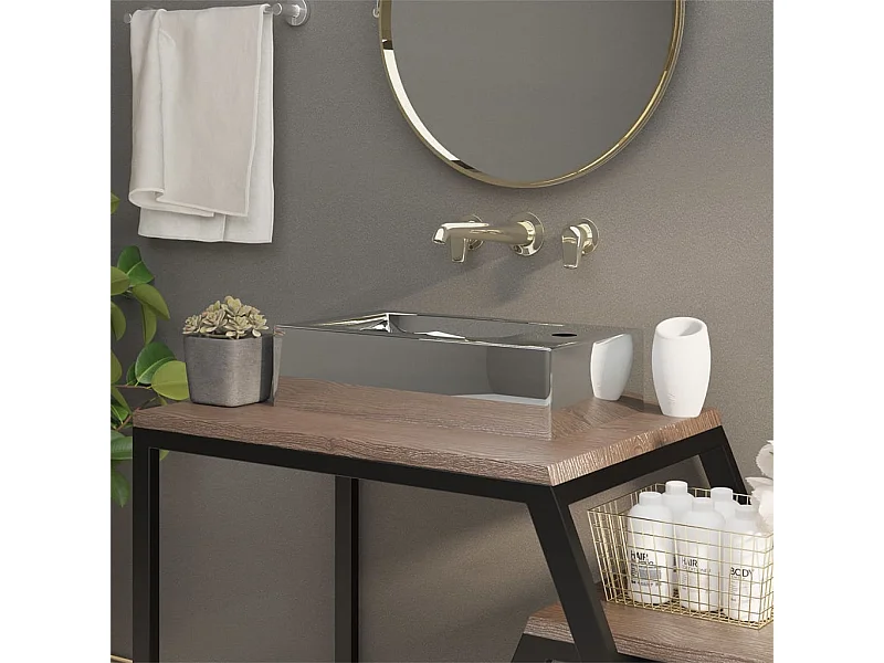 Lavabo avec trop-plein 49 x 25 x 15 cm Céramique Argenté