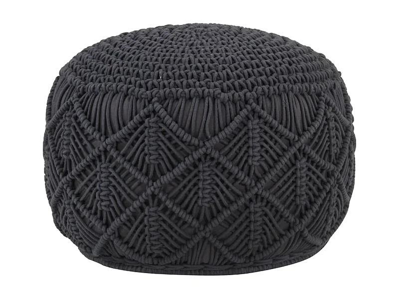 Pouf fait à la main en macramé Anthracite 45x30 cm Coton