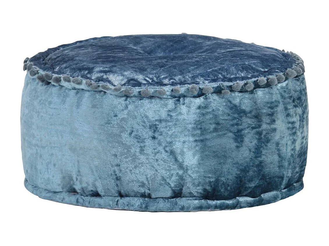 Pouf Rond Velours 40x20 cm Bleu
