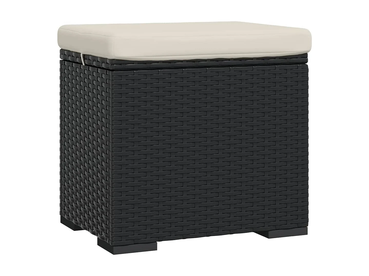 Pouf avec coussin noir 40x30x40 cm résine tressée