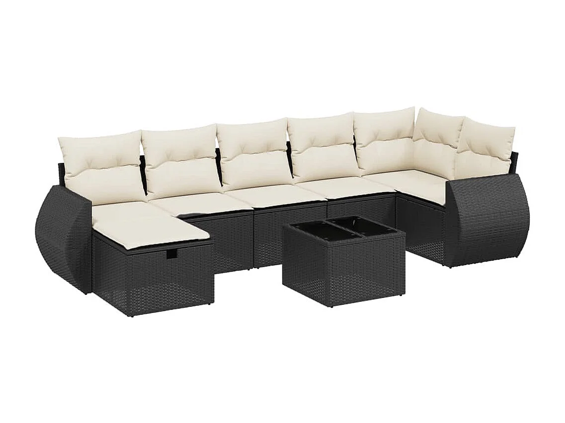8-tlg. Garten-Sofagarnitur mit Kissen Schwarz Poly Rattan