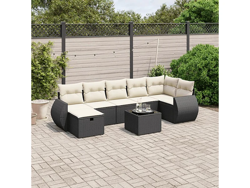 8-tlg. Garten-Sofagarnitur mit Kissen Schwarz Poly Rattan
