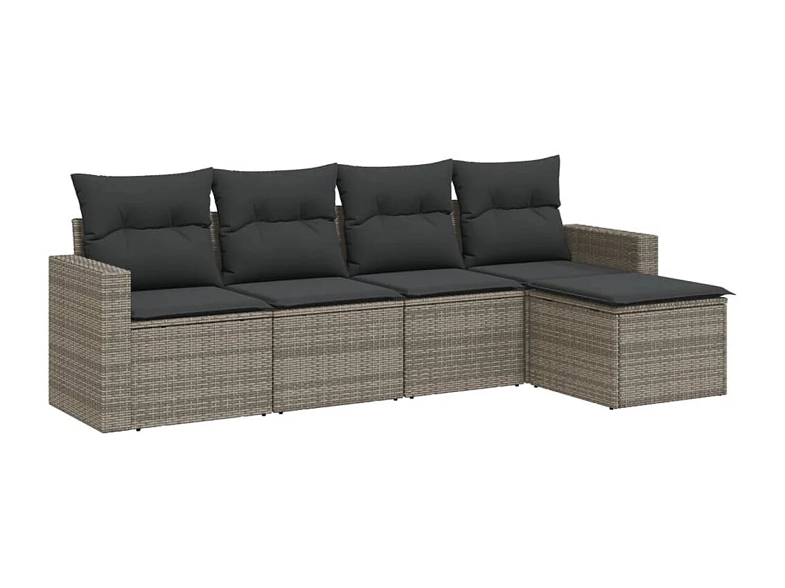 5-tlg. Garten-Sofagarnitur mit Kissen Grau Poly Rattan