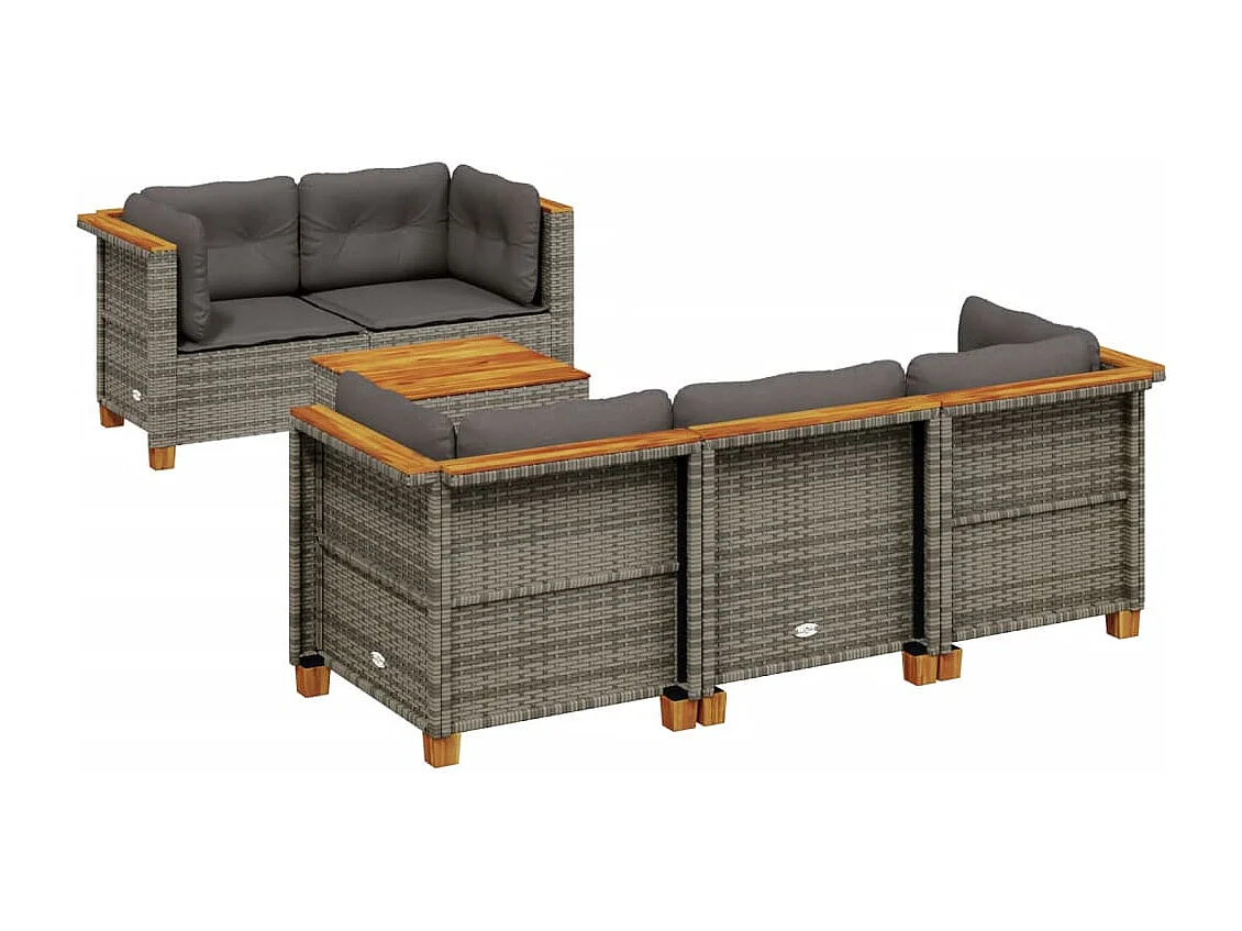 Salon de jardin 6 pcs avec coussins gris résine tressée