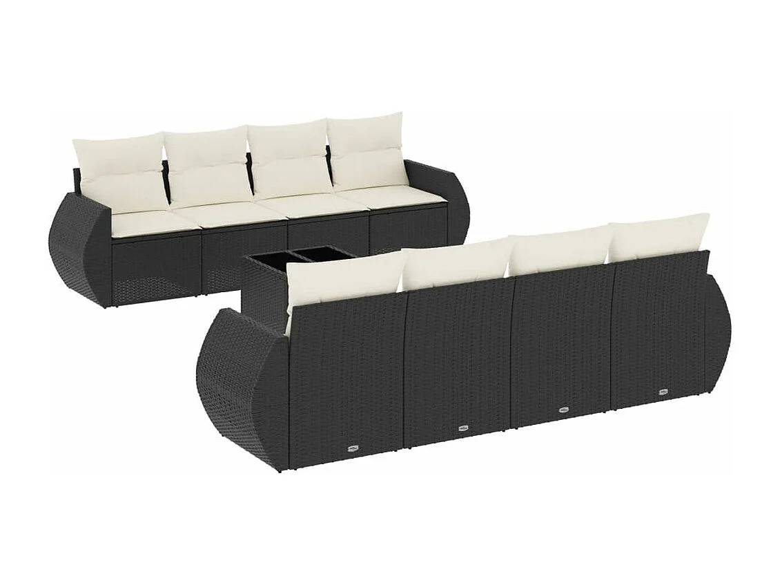 Set Divani da Giardino 9 pz con Cuscini Nero in Polyrattan