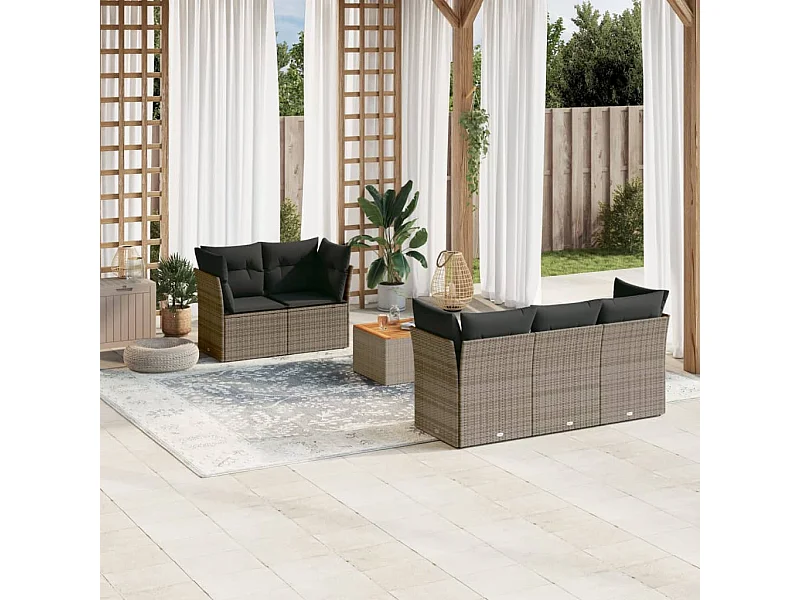 6-tlg. Garten-Sofagarnitur mit Kissen Grau Poly Rattan