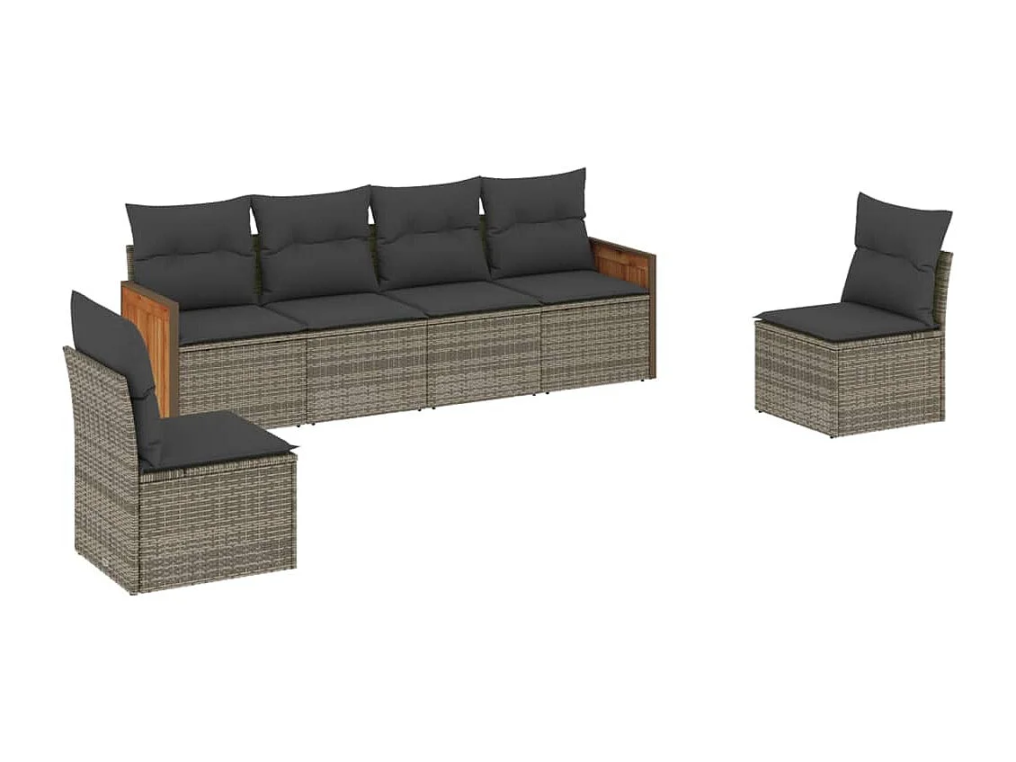 Set Divano da Giardino 6 pz con Cuscini Grigio in Polyrattan