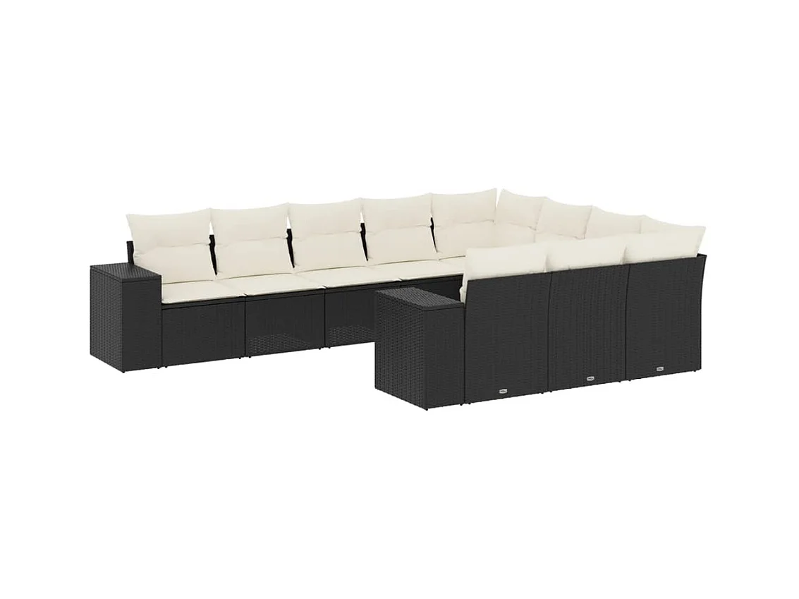 Salon de jardin 10 pcs avec coussins noir résine tressée