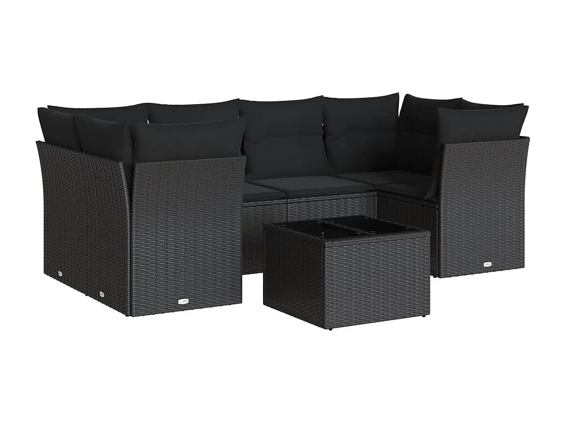 7-tlg. Garten-Sofagarnitur mit Kissen Schwarz Poly Rattan