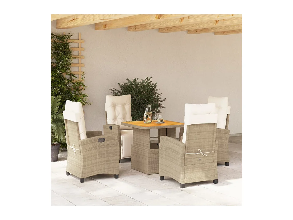 Ensemble à manger de jardin avec coussins 5pcs Beige poly rotin