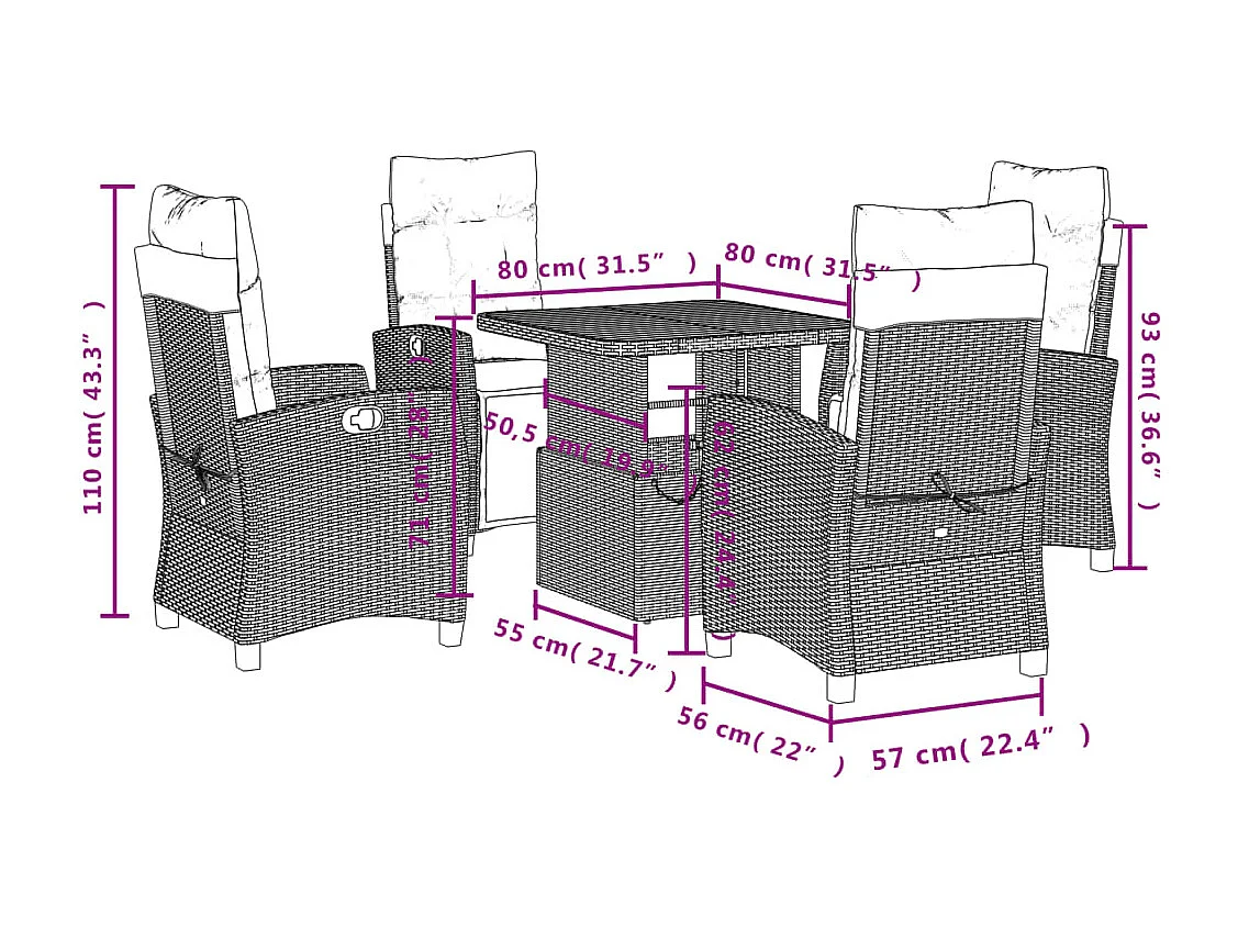 Ensemble à manger de jardin avec coussins 5pcs Beige poly rotin