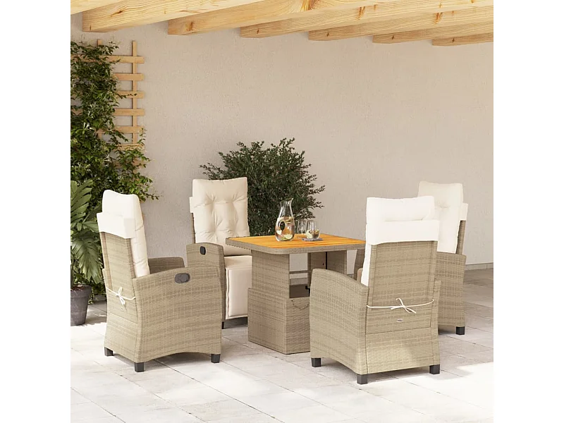 Set comedor de jardín 5 pzas con cojines ratán sintético beige