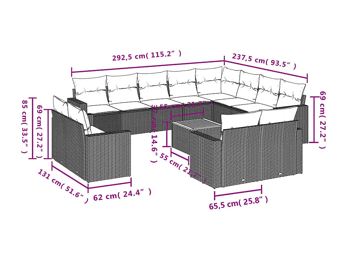 Salon de jardin et coussins 13 pcs mélange beige résine tressée