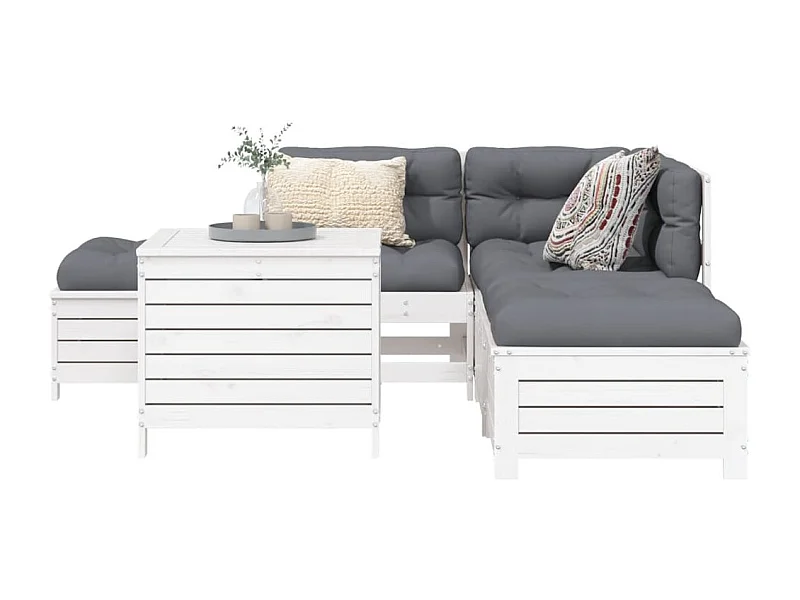 Salon de jardin 6 pcs blanc bois de pin massif