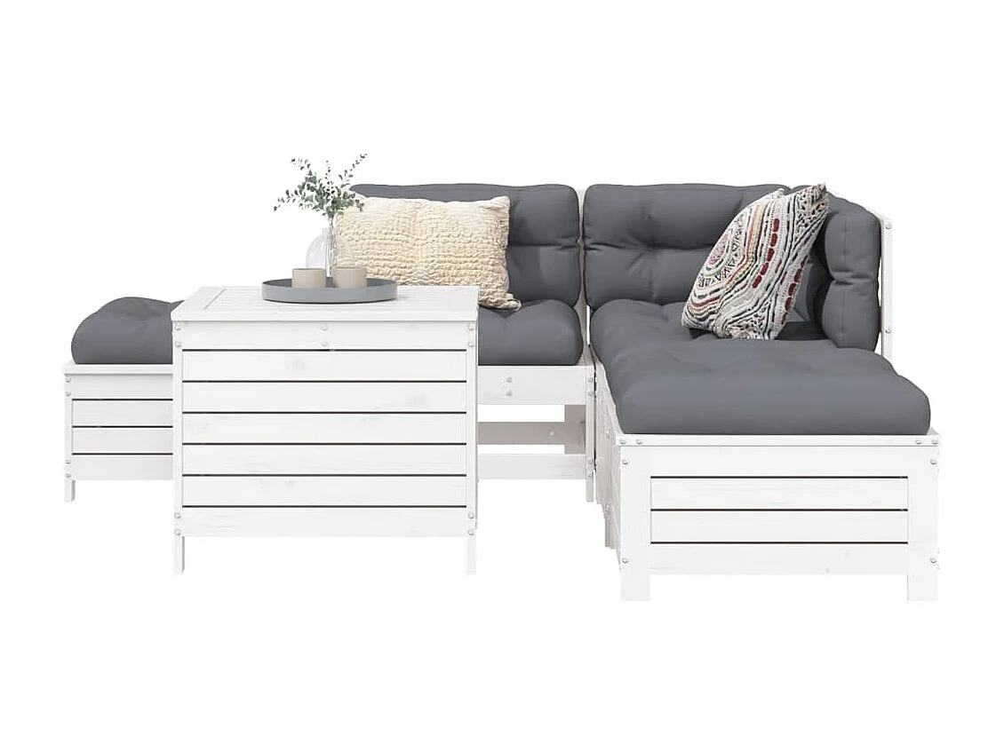 Salon de jardin 6 pcs blanc bois de pin massif