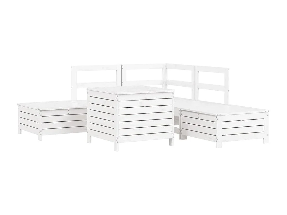 Salon de jardin 6 pcs blanc bois de pin massif