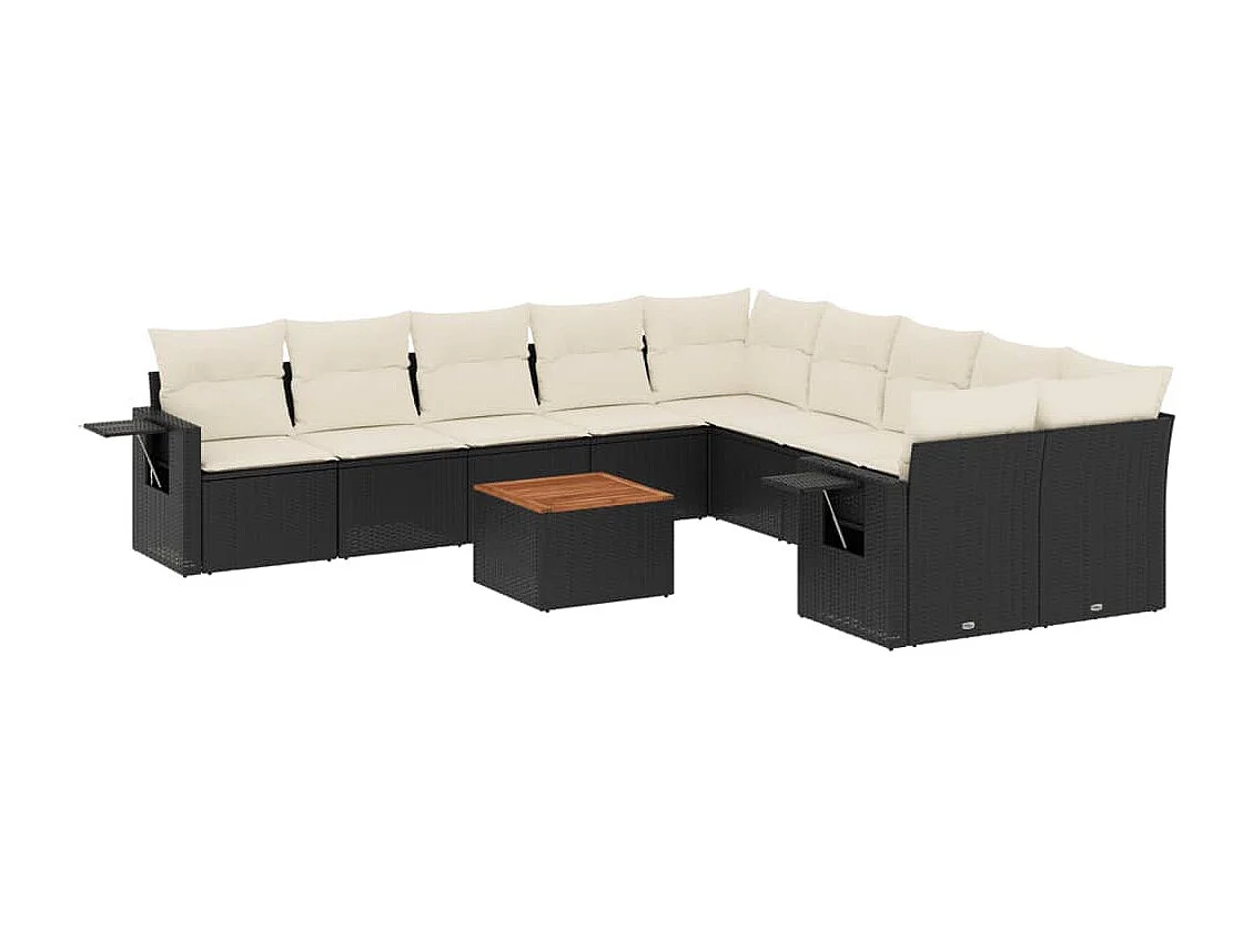 11-tlg. Garten-Sofagarnitur mit Kissen Schwarz Poly Rattan
