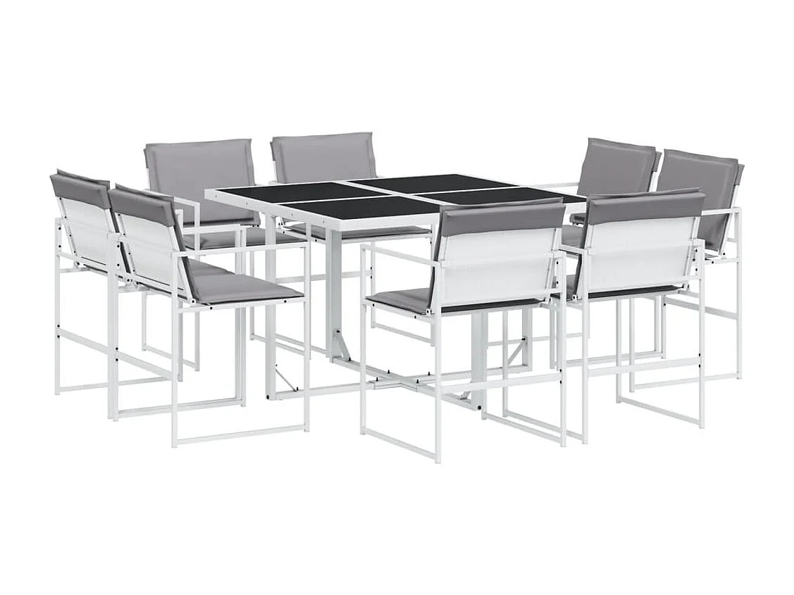 Set da Pranzo da Giardino 9 pz con Cuscini Bianco in Textilene