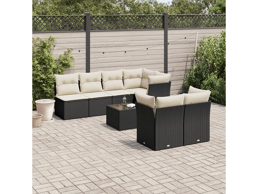 8-tlg. Garten-Sofagarnitur mit Kissen Schwarz Poly Rattan