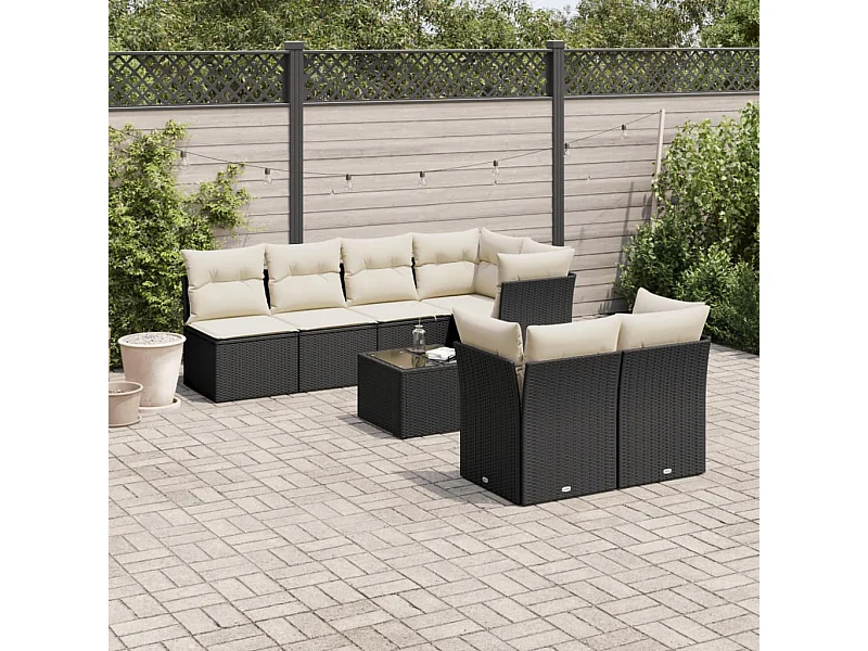 8-tlg. Garten-Sofagarnitur mit Kissen Schwarz Poly Rattan