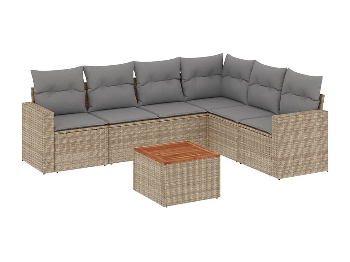 Salon de jardin avec coussins 7 pcs beige résine tressée