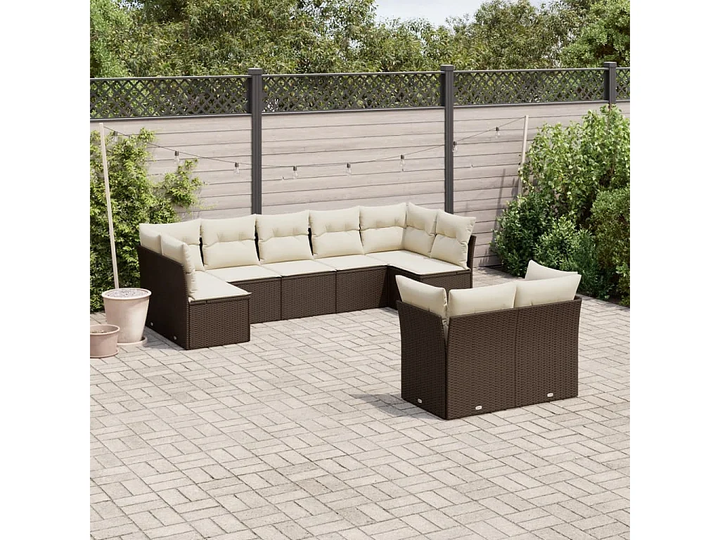 Set Divani da Giardino 9pz con Cuscini Marrone in Polyrattan
