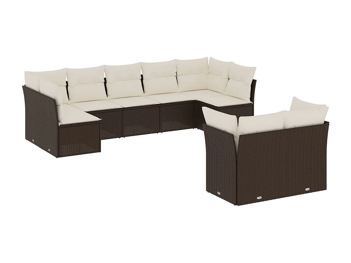Set Divani da Giardino 9pz con Cuscini Marrone in Polyrattan