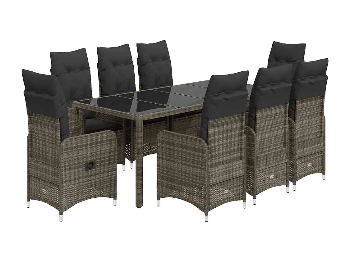 Ensemble de bistro de jardin 9 pcs coussins gris poly rotin